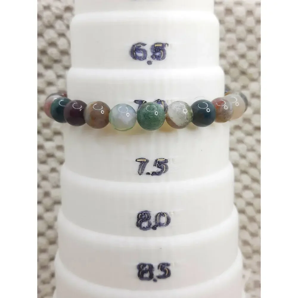 Natural Indian Agate Bracelet Multi-Color Beaded Stretch Earthy Tone Unisex Boho